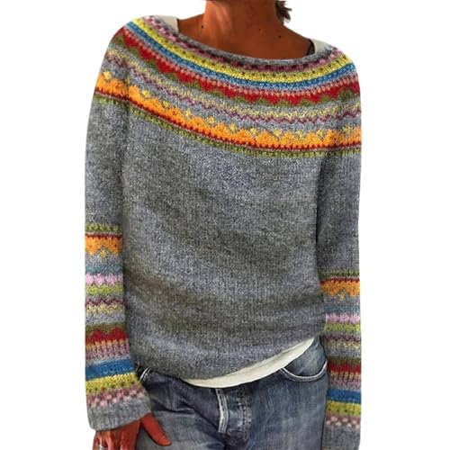 Hkdjaess Norwegerpulli Damen Rundhals Herbst Warme Winterpullis Winterpullover Grobstrickpullover Knitted Moderne Strickpulli Norwegerpulli Herbstpulli Norwegen Pulli von Hkdjaess