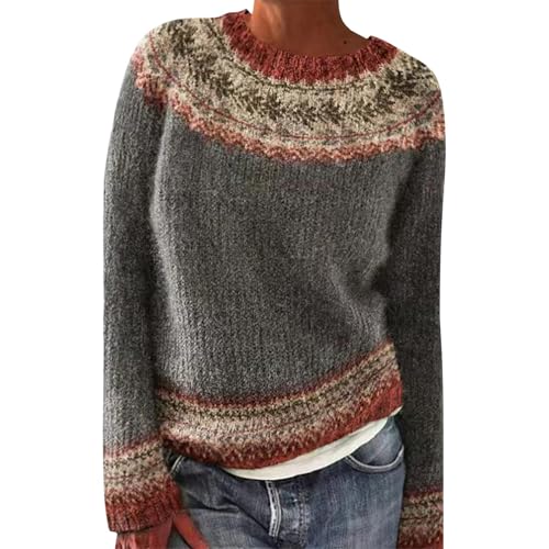 Hkdjaess Norwegerpulli Damen Rundhals Herbst Warme Winterpullis Winterpullover Grobstrickpullover Knitted Moderne Strickpulli Norwegerpulli Herbstpulli Norwegen Pulli von Hkdjaess