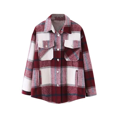Holzfällerhemd Damen Zweireihiger Herbst Winter Große Größen Shacket-Hemdjacke Damenmantel Langarm Casual Elegant Holzfällerjacke Shacket Mantel Hemdjacke Klassische Warm Freizeithemd Hemdjacke von Hkdjaess