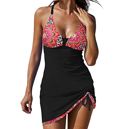 Tankini Für Dicken Bauch Bademode Bauchweg Badeanzug Große Größen Strandmode High Waist Zweiteiliger U Ausschnitt Monokini Schwimmanzug Swimsuit Push Up Blumen Set Oberteil Mit Hotpants von Hkdjaess