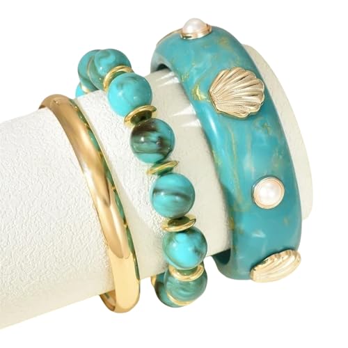 Hkfgdjdl 1 Set von Muschel-inspiriertem, mehrlagigem, stapelbarem Armband mit Muschel-Design, leichtes Harz-Eisen-Schmuck für Damen von Hkfgdjdl