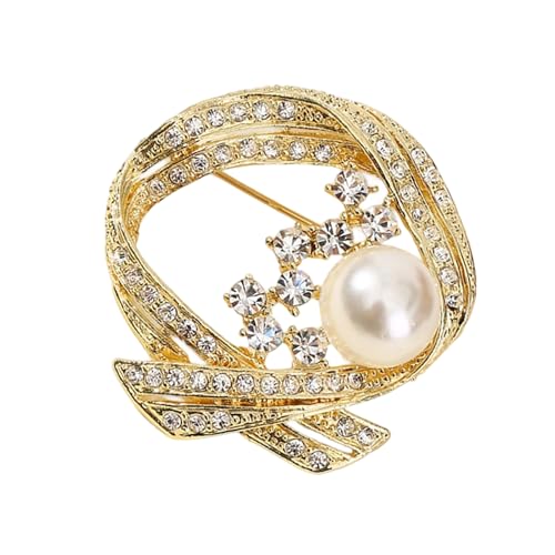 Hkfgdjdl Brosche aus robuster Legierung mit Perlen und Strasssteinen, für Abendkleid, Partykleid, elegantes Accessoire, sicherer Steckverschluss von Hkfgdjdl