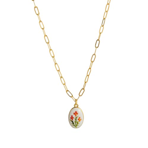 Hkfgdjdl Elegante Halskette aus der Pflanzen-Serie mit verstellbarem, ovalem Blumenanhänger, Schlüsselbeinkette für Damen, legere oder formelle Kleidung von Hkfgdjdl