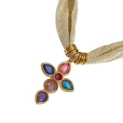 Hkfgdjdl Elegante Halskette mit Kruzifix-Anhänger aus Metall mit funkelnden Strass-Details, modische Schlüsselbeinkette für Damen von Hkfgdjdl