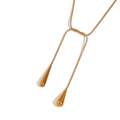 Hkfgdjdl Elegante Zwei-Wege-Tropfen-Halskette aus Edelstahl mit verstellbarer Kette für vielseitiges Styling von Hkfgdjdl