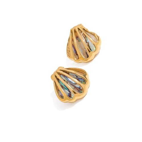 Hkfgdjdl Eleganter Abalone-Anhänger, Halskette, Ohrringe mit Seesternmuschelakzent, Edelstahl-Halsschmuck für Damen und Mädchen von Hkfgdjdl
