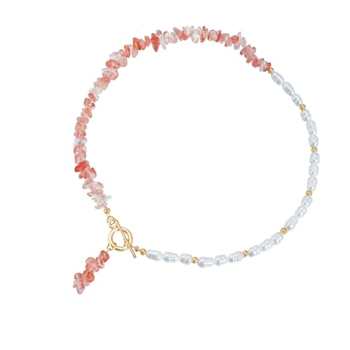 Hkfgdjdl Elegantes, minimalistisches Schmuck-Set aus Legierung mit Halskette und Ohrringen aus zerkleinertem Rosékristall für legere oder formelle Anlässe von Hkfgdjdl