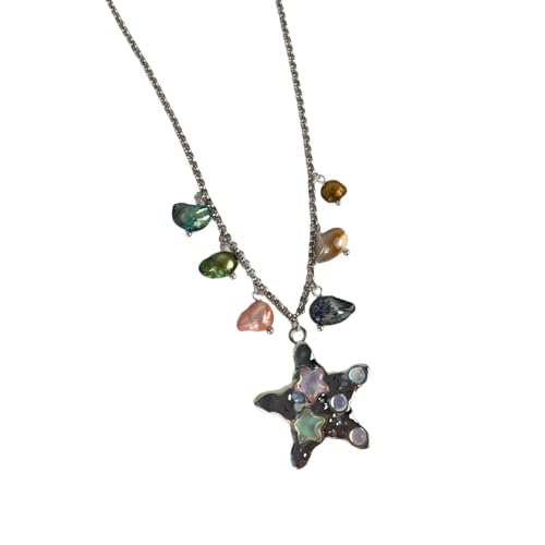 Hkfgdjdl Halskette mit Anhänger, Vintage-Stil, Seestern-Anhänger, lange Schlüsselbeinkette, stilvoller Halsschmuck für Damen, modisch von Hkfgdjdl