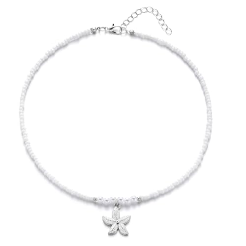 Hkfgdjdl Halskette mit Seestern-Anhänger, Perlen, verstellbare Länge, tragbarer Schmuck für Strandurlaub und Partys von Hkfgdjdl