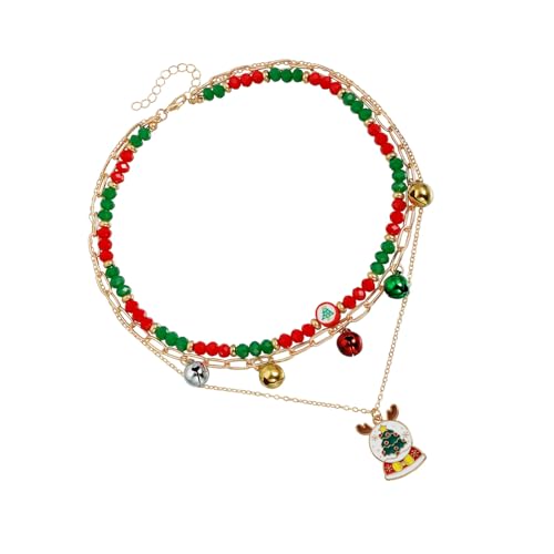 Hkfgdjdl Halskette mit Weihnachtsbaumglocken-Anhänger, verstellbare Kette mit mehrfarbigen Acrylperlen, für Feiertagsparty-Schmuck von Hkfgdjdl