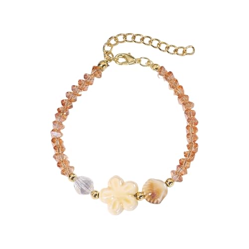 Hkfgdjdl Handgefertigtes Keramik-Seestern-Schnecken-Perlenarmband mit süßen Kristallen, verstellbare Länge, für Damen und Mädchen von Hkfgdjdl