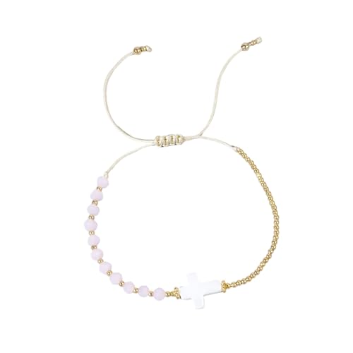 Hkfgdjdl Handgelenkkette, Kruzifix-Perlenarmband, Handgelenkkette mit mehrfarbigen Kristallperlen für Frauen, handgefertigter Schmuck von Hkfgdjdl