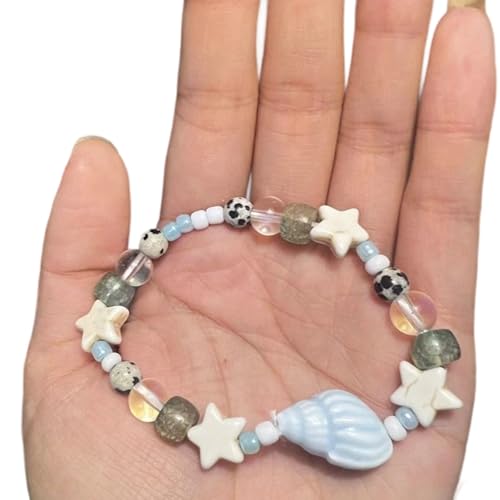Hkfgdjdl Keramik-Armband mit Muschelstern-Perlen, leichter Strandschmuck für Damen und Mädchen, Urlaubszubehör, Handgelenk-Zubehör von Hkfgdjdl