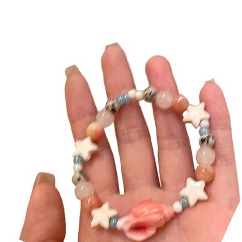 Hkfgdjdl Keramik-Armband mit Muschelstern-Perlen, leichter Strandschmuck für Damen und Mädchen, Urlaubszubehör, Handgelenk-Zubehör von Hkfgdjdl