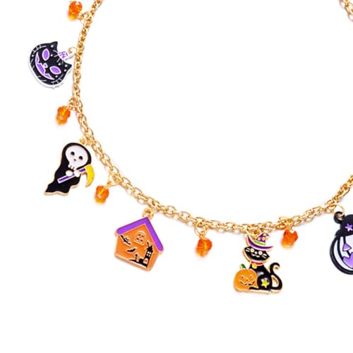 Hkfgdjdl Kürbis-Halskette, Halloween-Katzen-Kürbis-Halskette, festlicher Schmuck, verstellbar, tragbar, Legierung, Party-Zubehör von Hkfgdjdl