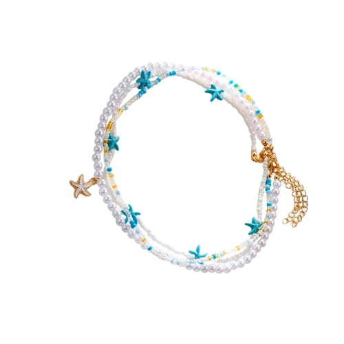 Hkfgdjdl Mehrschichtige Halskette mit Meeresschildkröten, Muscheln, Seesternen, Perlen, Anhänger, verstellbare Länge, Halskette, Schmuck-Accessoire von Hkfgdjdl