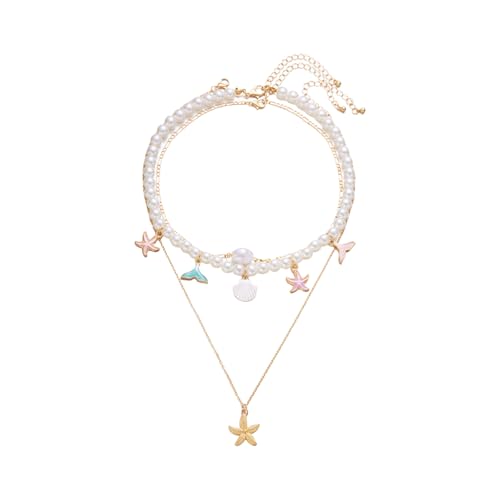 Hkfgdjdl Mehrschichtige Muschel-Halskette mit Fransen, Strandschmuck, verstellbare Legierung, Schlüsselbeinkette, Zubehör von Hkfgdjdl