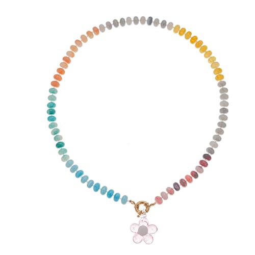 Hkfgdjdl Perlen-Halskette, Regenbogen-Blumen-Perlen-Halskette, leichter Kupferschmuck für Damen und Mädchen, legere Partykleidung von Hkfgdjdl