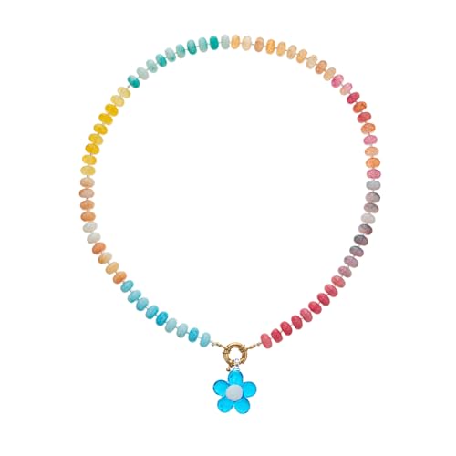 Hkfgdjdl Perlen-Halskette, Regenbogen-Blumen-Perlen-Halskette, leichter Kupferschmuck für Damen und Mädchen, legere Partykleidung von Hkfgdjdl