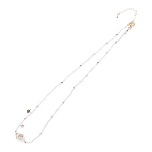 Hkfgdjdl Perlenkette, handgefertigt, Mondstern-Imitationsperlen mit Zirkonakzent, für Damen, stilvolle Schlüsselbein-Kette von Hkfgdjdl