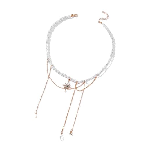 Hkfgdjdl Stilvolle Halskette mit Hexagramm-Anhänger, Legierung, mit Quasten, Perlen, Charm, verstellbare Kette für Damen, Modeschmuck von Hkfgdjdl