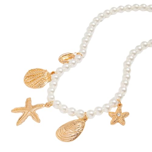Hkfgdjdl Stilvolle Halskette mit Seestern-Anhänger mit schimmernden Kunstperlen und stabiler Legierungskette für Schicht-Schmuck-Looks von Hkfgdjdl