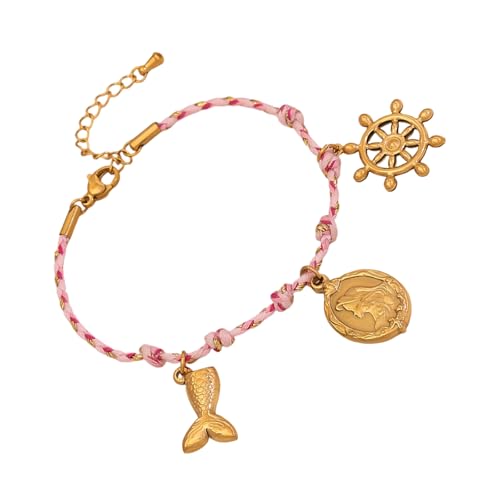 Hkfgdjdl Stilvolle geflochtene Kordel Sonne Mond Stern Anhänger Armband stabiler Edelstahl Schmuck Accessoire für Frauen von Hkfgdjdl