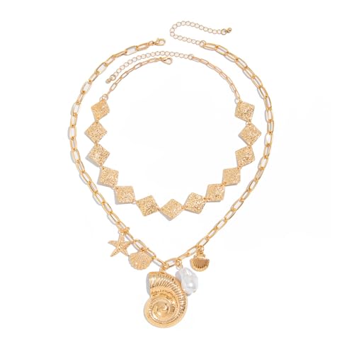Hkfgdjdl Styles Jakobsmuscheln Seestern-Anhänger Halskette tragbar verstellbare Kette für Frauen Strand Urlaub Schmuck von Hkfgdjdl