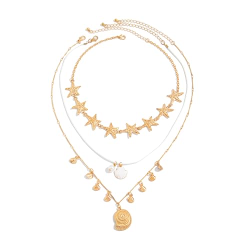 Hkfgdjdl Styles Jakobsmuscheln Seestern-Anhänger Halskette tragbar verstellbare Kette für Frauen Strand Urlaub Schmuck von Hkfgdjdl