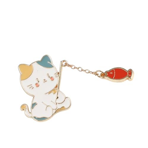 Hkfgdjdl Verspielte Katzen-Brosche, bezaubernde Metalllegierung, leichtes Design, für Kinder und Erwachsene, modisches Accessoire mit bunten Fischen von Hkfgdjdl