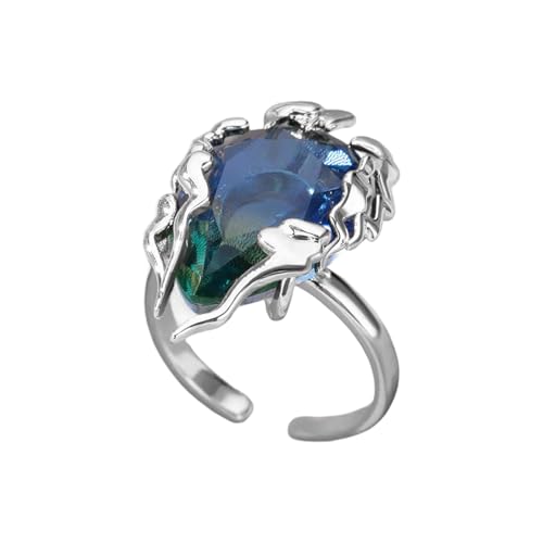Hkfgdjdl Verstellbare, offene Ringe mit blau-grünem Farbverlauf, Zirkonia, Flamme, Tropfen-Design, leichter Schmuck für Damen von Hkfgdjdl