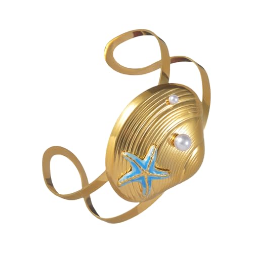 Hkfgdjdl Verstellbares Armband mit Seestern-Muschel-Design, Edelstahl, handgefertigtes Handgelenk-Accessoire für Damen von Hkfgdjdl