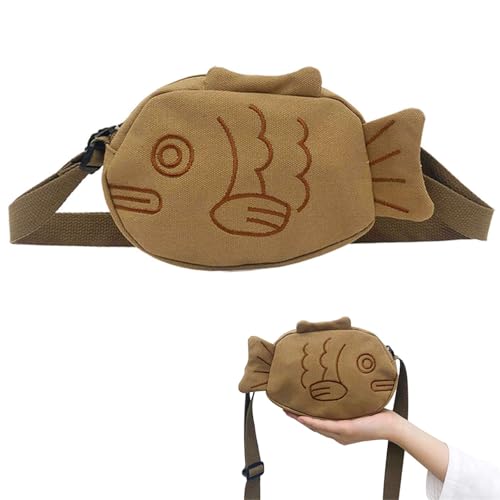 Niedliche Cartoon-Fisch-Canvas-Umhängetasche, bestickte Mädchen-Geldbörse von Hkufpq