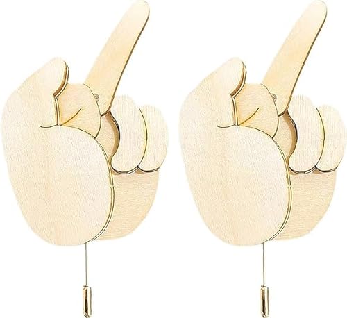 Lustige Holz-Finger-Brosche, lustige Mittelfinger-Anstecknadel, DIY-Kit, handgefertigt, flippbar, interaktiv, Stimmungsausdruck, cooles Mittelfinger-Gag-Geschenk für Männer und Frauen, weißer Elefant von Hliloy