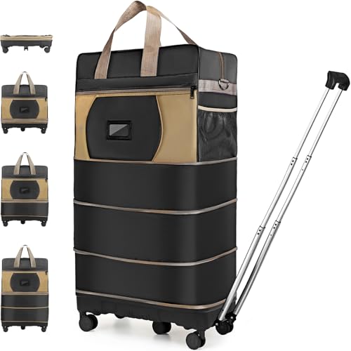 Hlrmsat Erweiterbare faltbare Gepäcktasche mit Teleskopgriff, faltbarer Koffer mit abnehmbaren Rädern für Reisen, große Rolltasche für Männer und Frauen, WZ-Black, Large, Faltbare Gepäcktasche von Hlrmsat