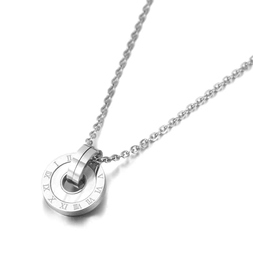 Halskette Ketten Schmuck Herren Frauen Anhänger Necklace Doppelkreis-Anhänger-Halskette, Hochzeitskette, Halsketten Für Damen, N19053P, Weiß von Hmsanase