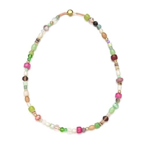 Halskette Ketten Schmuck Herren Frauen Anhänger Necklace Einfache Frische Mix Perlen Strang Halskette Frauen String Perlen Kurze Halskette Halskette Sommer Strand Boho Sl173 von Hmsanase