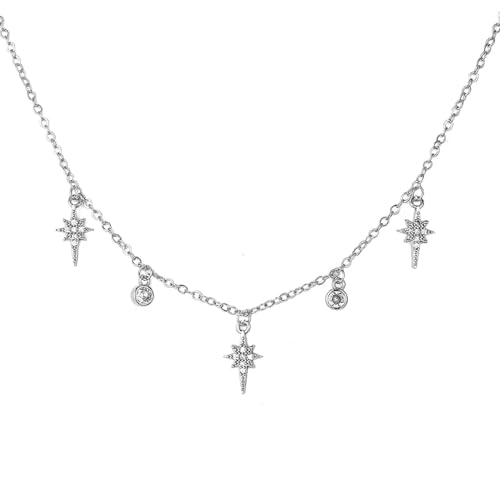 Halskette Ketten Schmuck Herren Frauen Anhänger Necklace Funkelnde Stern-Anhänger-Halskette Für Damen, Halskette Aus Silber von Hmsanase