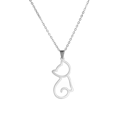 Halskette Ketten Schmuck Herren Frauen Anhänger Necklace Halskette Für Frauen, Süßes Kätzchen-Anhänger, Halskette, Verlobung, Silberfarben von Hmsanase