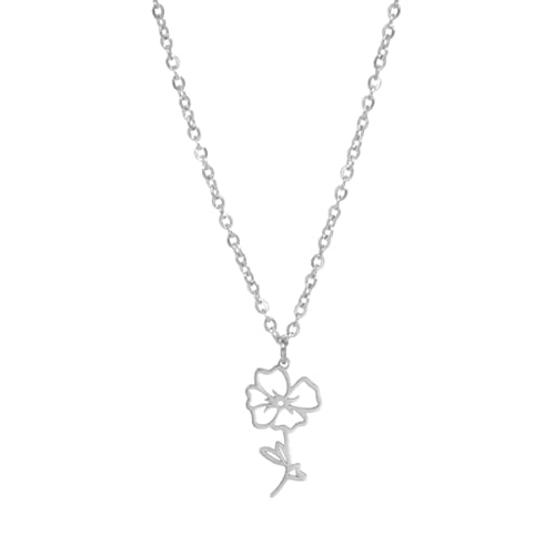 Halskette Ketten Schmuck Herren Frauen Anhänger Necklace Halskette Mit Anhänger Aus Der Geburtsblumen-Kollektion, Exquisites Ästhetisches Geburtstagsgeschenk Für Damen, Poppy-S von Hmsanase