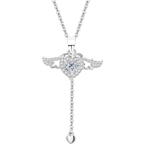 Halskette Ketten Schmuck Herren Frauen Anhänger Necklace Herz-Engel-Anhänger-Halsketten Für Damen Weiss von Hmsanase