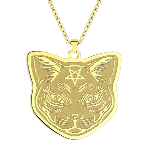 Halskette Ketten Schmuck Herren Frauen Anhänger Necklace Katze Pentagramm Anhänger Halskette, Süßes Mädchen, Tierliebhaber, Süße Halskette G von Hmsanase