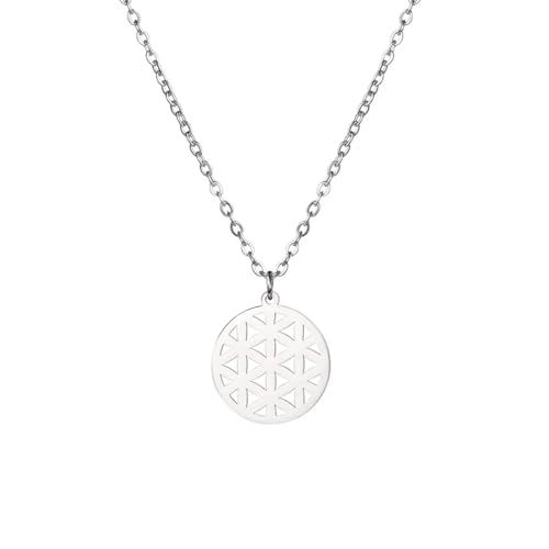 Halskette Ketten Schmuck Herren Frauen Anhänger Necklace Mode-Blumen-Halsketten, Heilige Runde Anhänger-Halsketten, Geometrische Amulett-Geschenke, Silberfarben von Hmsanase