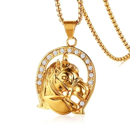 Halskette Ketten Schmuck Herren Frauen Anhänger Necklace Mode Hip Hop Halskette Pferd Tier Kette Anhänger Halskette Hohe Qualität A3605-Gold von Hmsanase