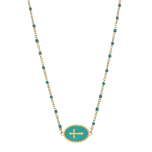 Halskette Ketten Schmuck Herren Frauen Anhänger Necklace Mode Kreuz Anhänger Halskette Frauen Minimalistische Vintage Lange Kette Halsketten Geschenk Hellblau von Hmsanase