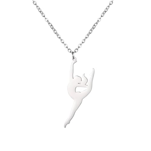 Halskette Ketten Schmuck Herren Frauen Anhänger Necklace Mode Tänzerin Turnerin Gymnastik Anhänger Halskette Ballett Gym Mädchen Halsketten Sport Geburtstagsgeschenk Style1-Silvercolor von Hmsanase