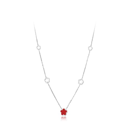 Halskette Ketten Schmuck Herren Frauen Anhänger Necklace Modische Weiß/Schwarz/Grüne Muschel-Blumen-Anhänger-Halsketten Für Frauen, Hochzeit, N22082P-Rot von Hmsanase