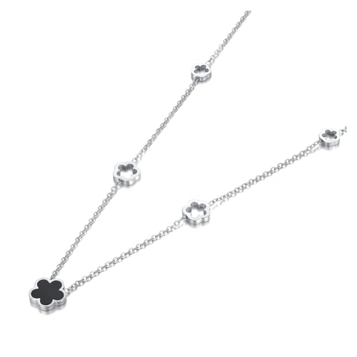 Halskette Ketten Schmuck Herren Frauen Anhänger Necklace Modische Weiß/Schwarz/Grüne Muschel-Blumen-Charm-Anhänger-Halsketten Für Frauen, Hochzeit, N22082P-Schwarz von Hmsanase