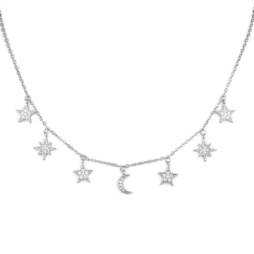 Halskette Ketten Schmuck Herren Frauen Anhänger Necklace Mond-Stern-Quasten-Halskette Für Damen, Halskette Aus Silber von Hmsanase