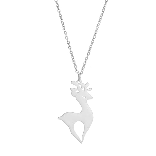 Halskette Ketten Schmuck Herren Frauen Anhänger Necklace Niedliche Halskette Zum Valentinstag, Elch, Hirsch, Für Damen Und Mädchen, Eleganter Tier-Anhänger, Modisches Muttertagsgeschenk, Splitter von Hmsanase